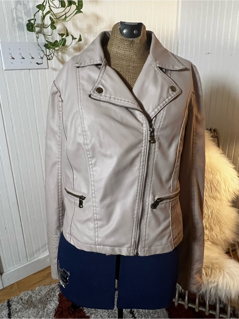 New Look Light Taupe Faux Leather Moto Jacket